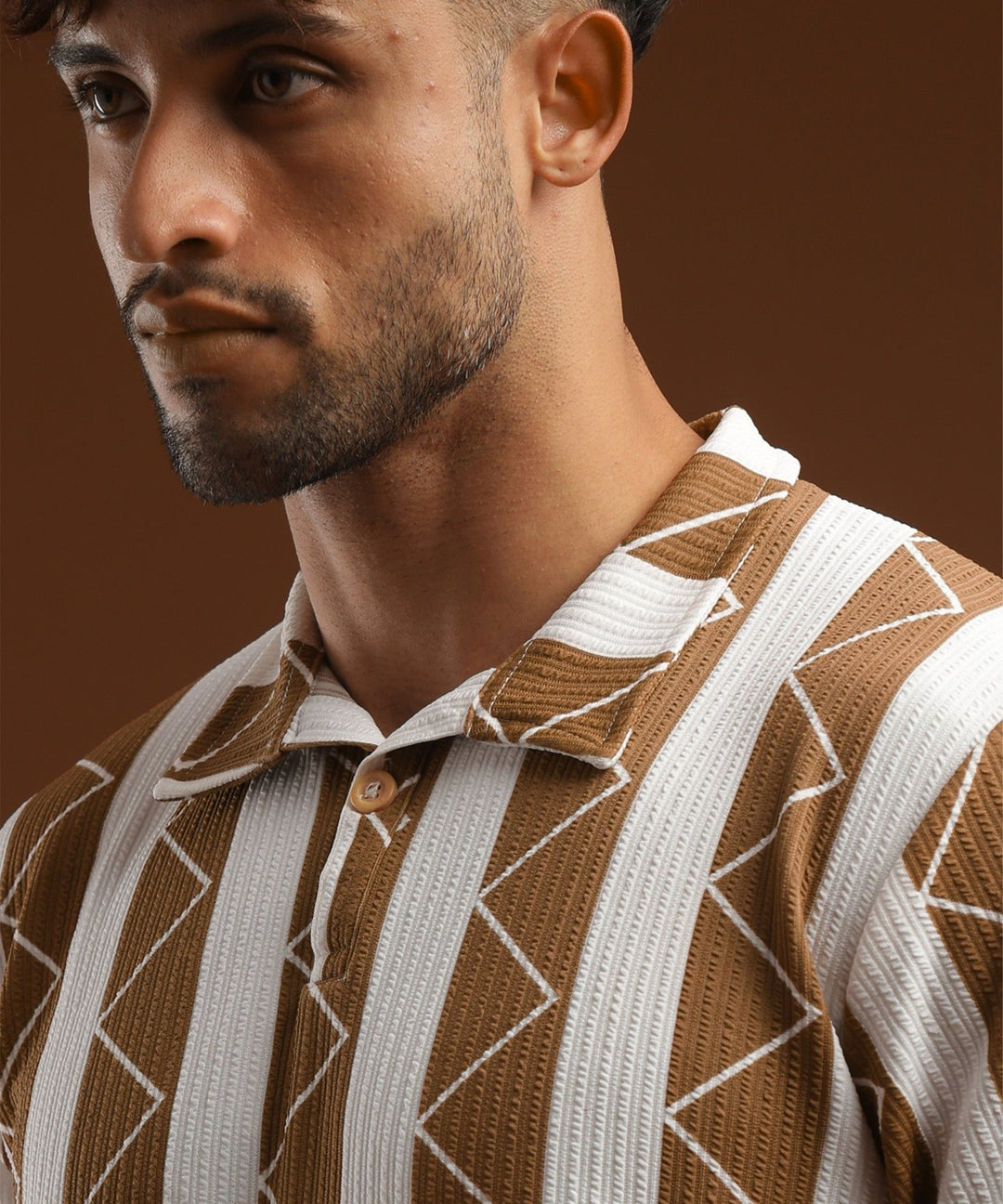 Mens Casual Striped Polo T-Shirt | Brown