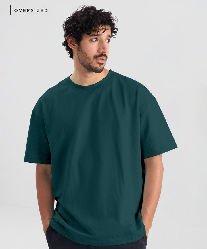 Men’s Solid Oversized T-Shirt | Bottle Green