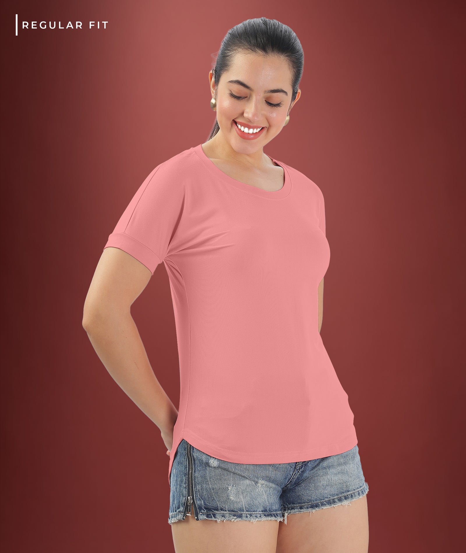 Womens Regular Fit Peach Tshirt
