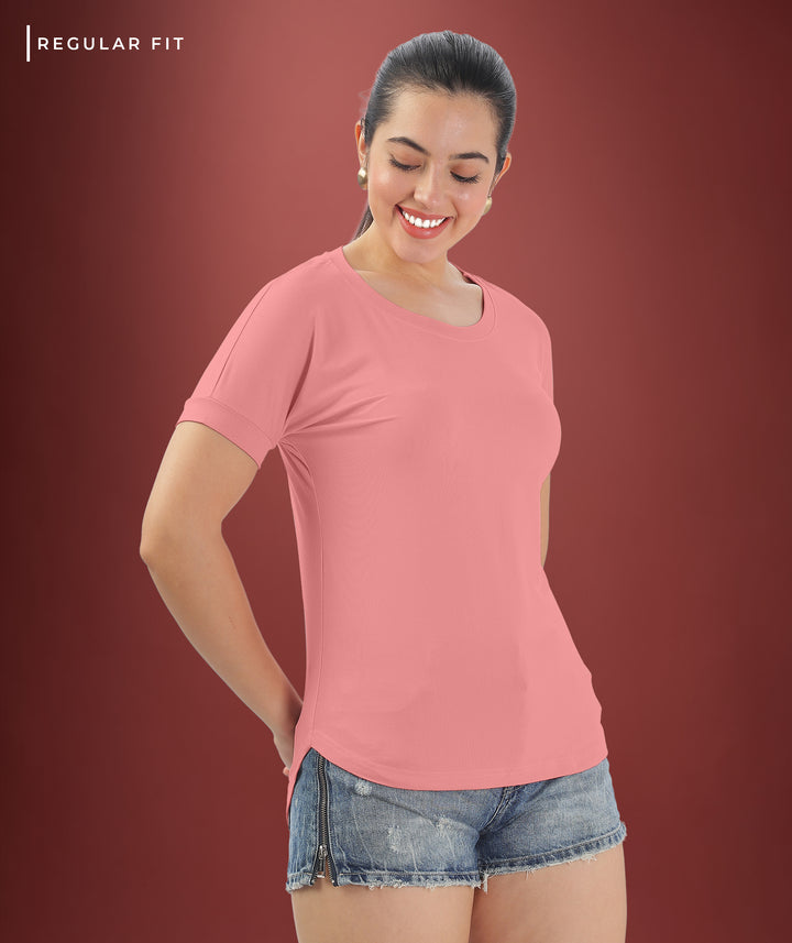 Womens Regular Fit Peach Tshirt