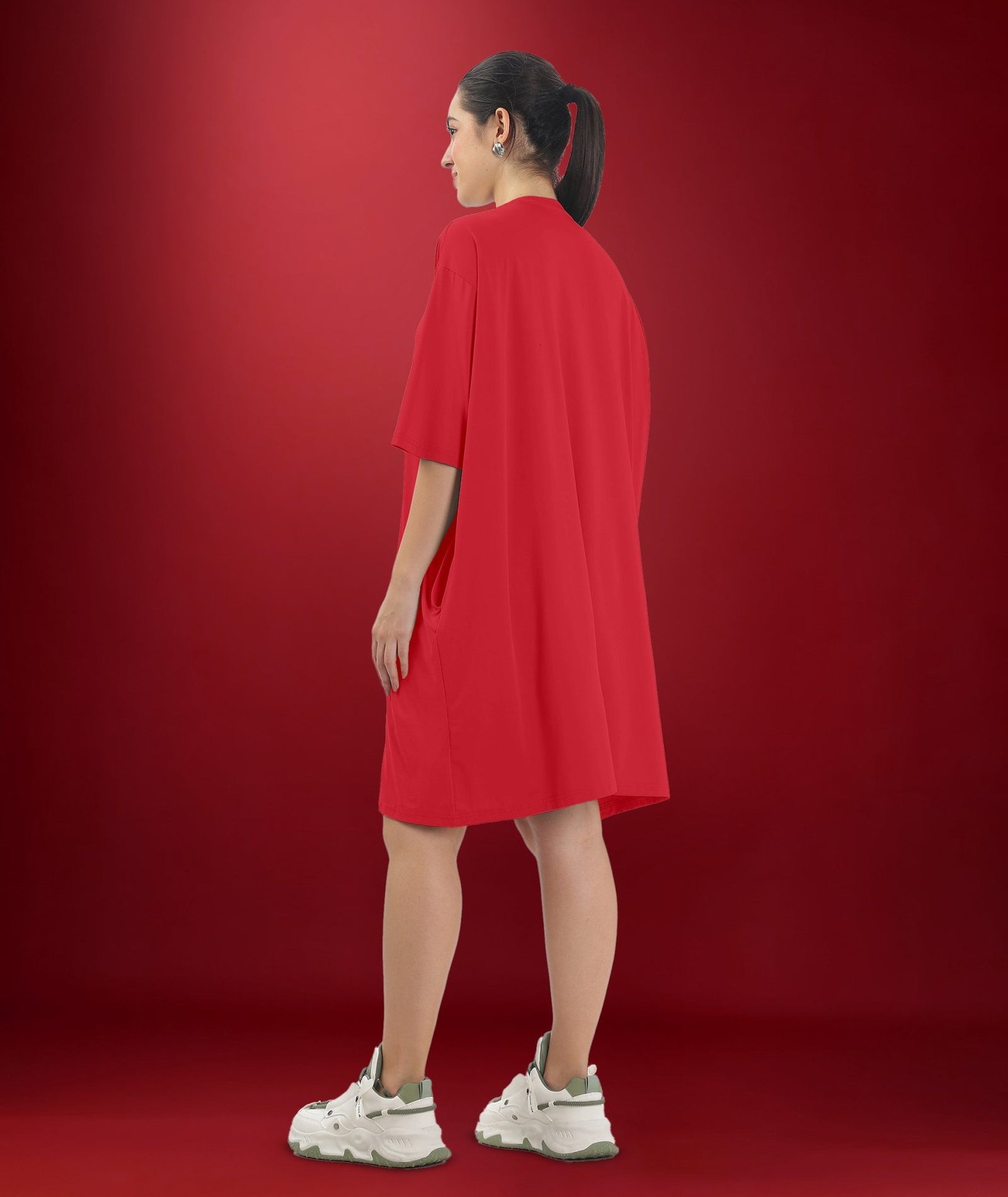 Womens Oversized Drop Shoulder T-Shirt with Side Pockets