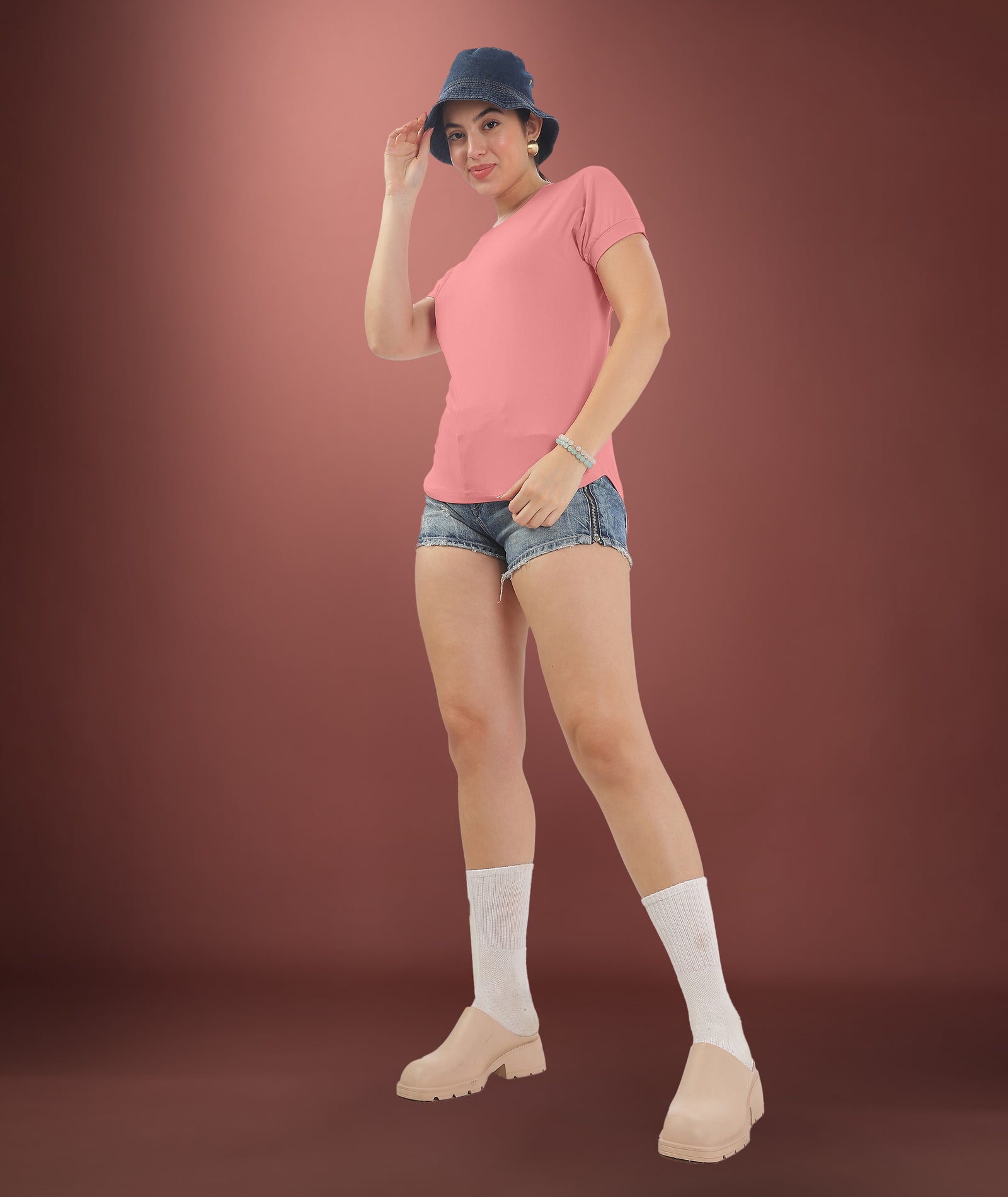 Womens Regular Fit Peach Tshirt