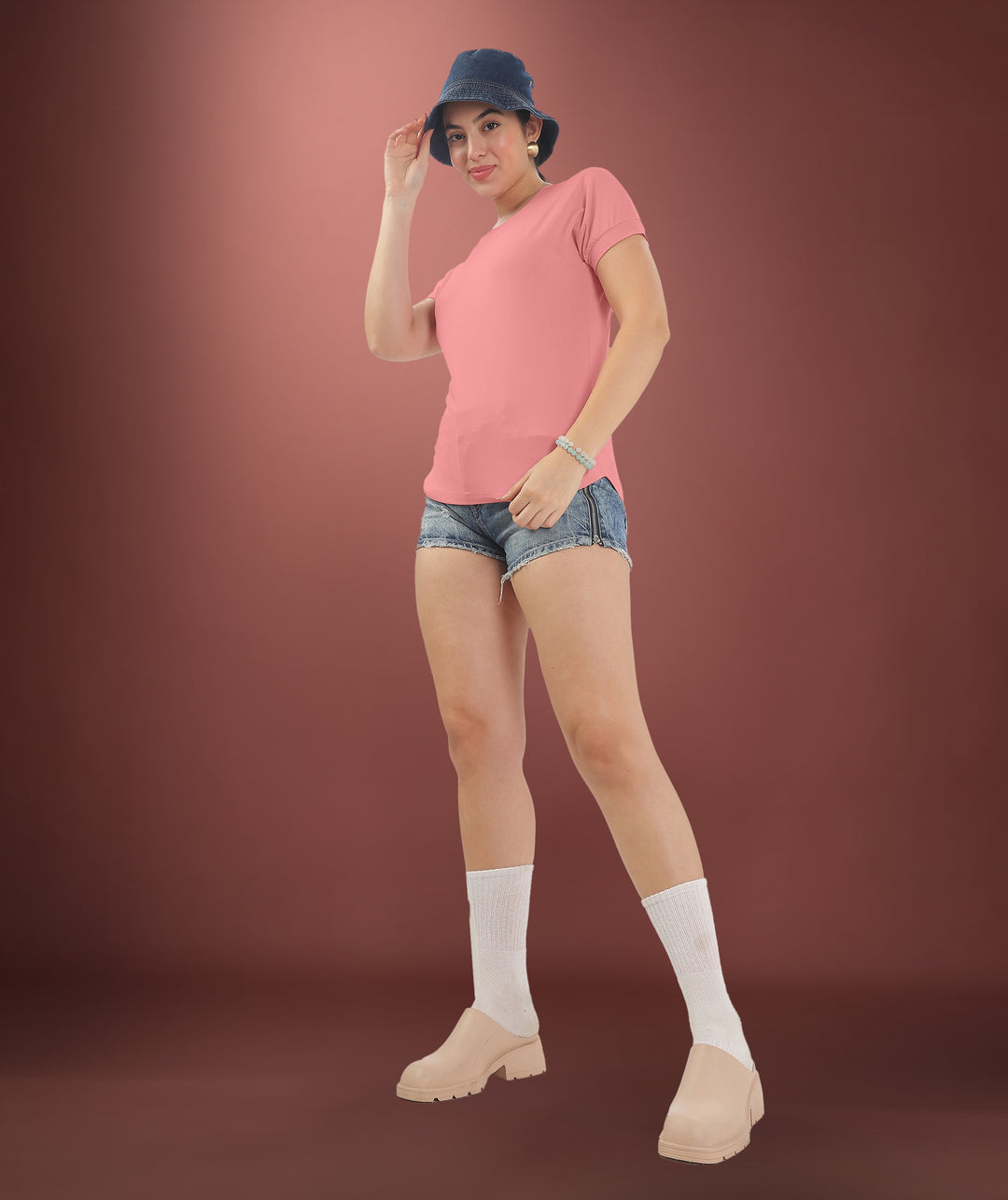 Womens Regular Fit Peach Tshirt