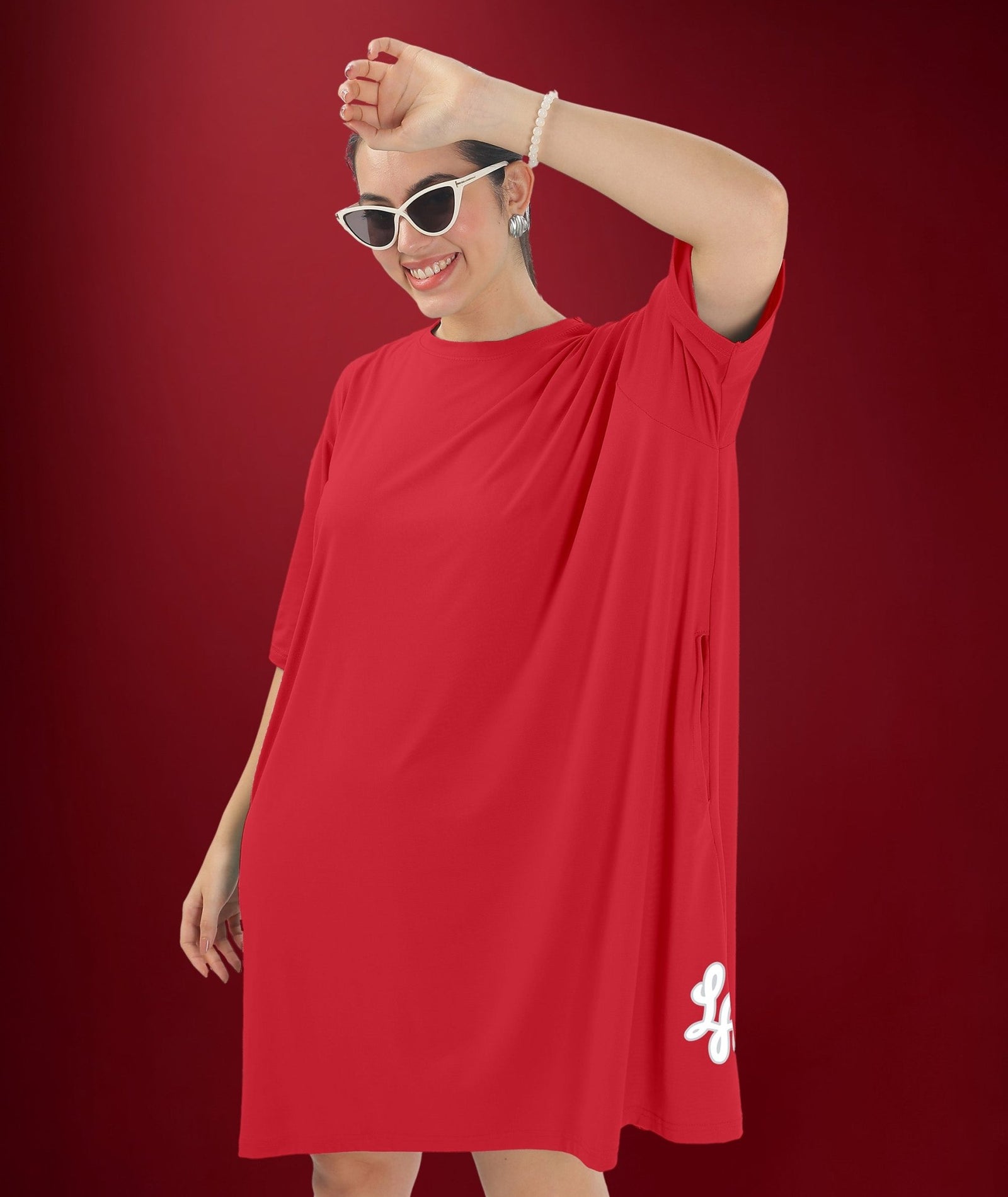 Womens Oversized Drop Shoulder T-Shirt with Side Pockets