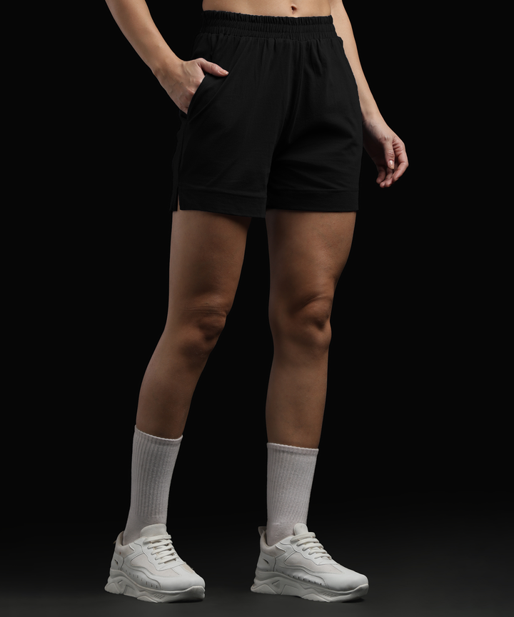 Womens Cotton Printed Lounge Shorts | Black