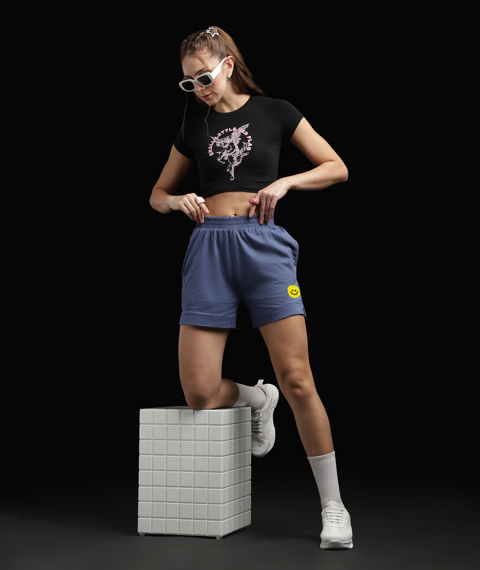 Womens Cotton Printed Lounge Shorts | Blue