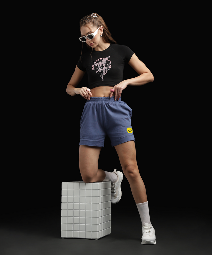 Womens Cotton Printed Lounge Shorts | Blue