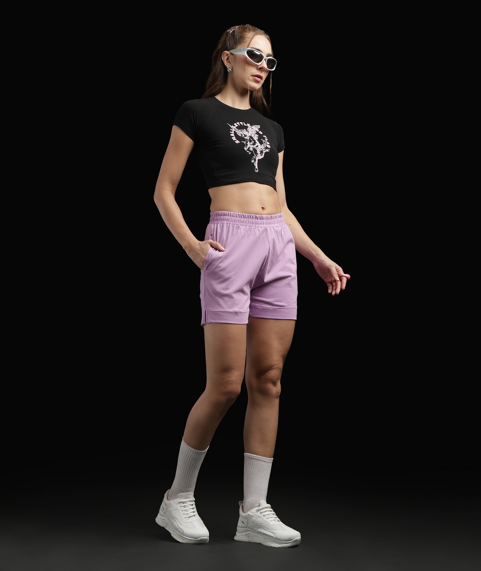 Womens Cotton Printed Lounge Shorts | Lavender