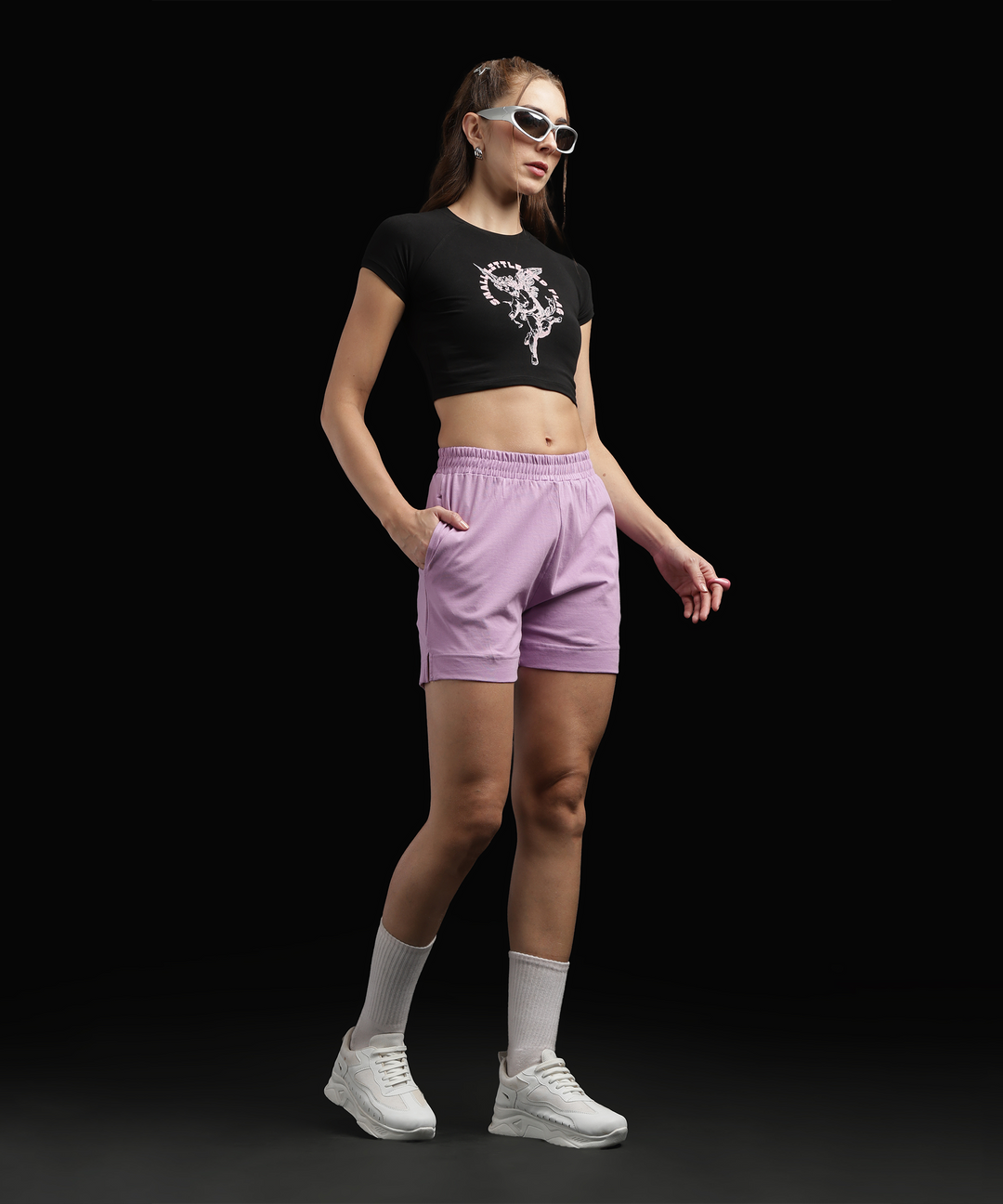 Womens Cotton Printed Lounge Shorts | Lavender