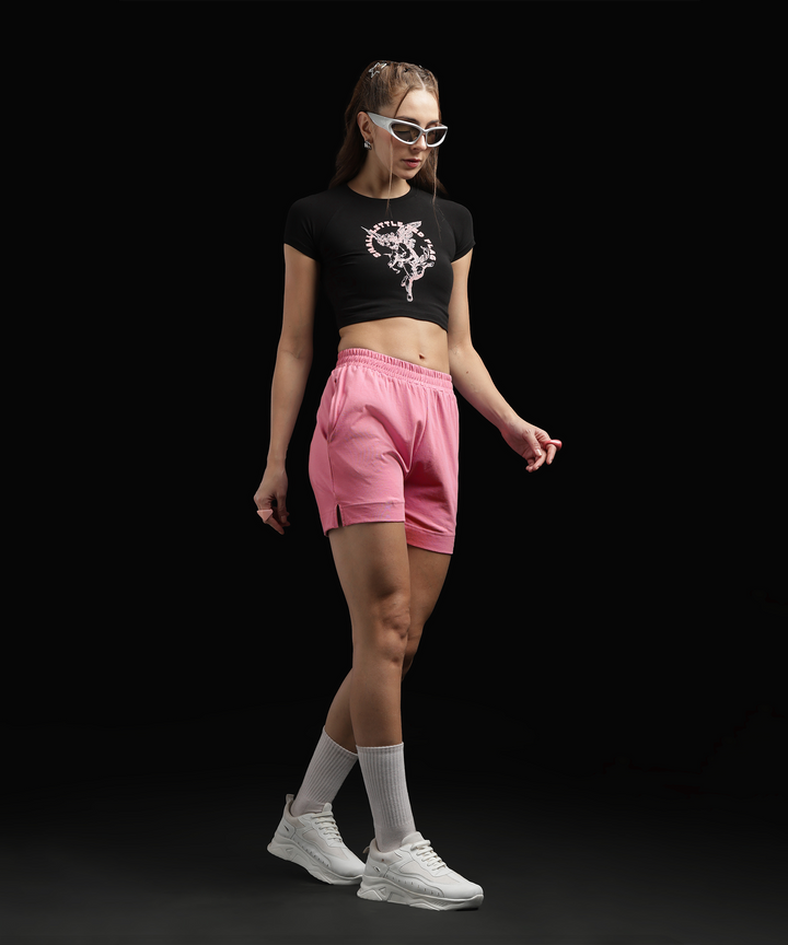 Womens Cotton Printed Lounge Shorts | LT.Pink