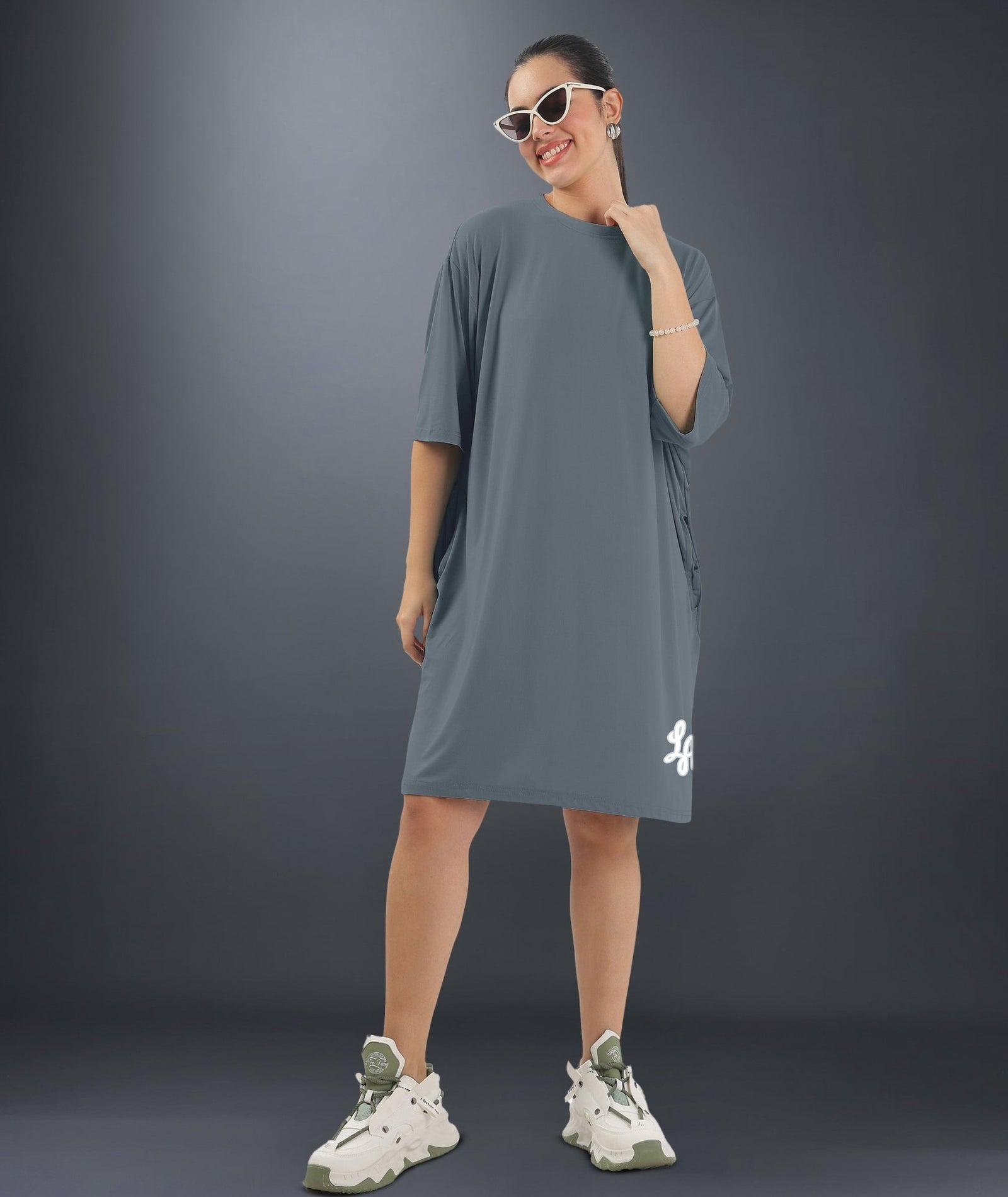 Womens Oversized Drop Shoulder T-Shirt with Side Pockets