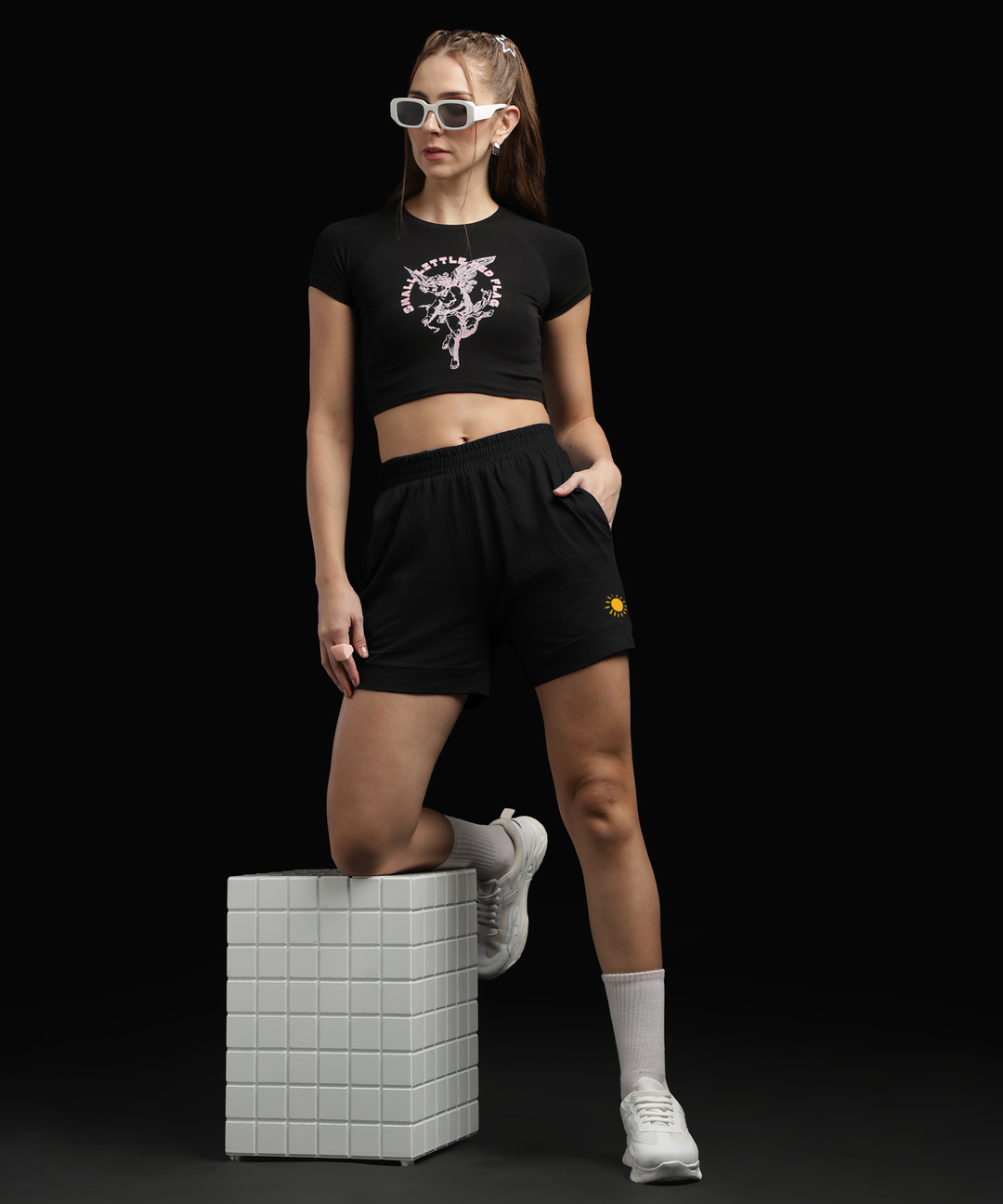 Womens Cotton Printed Lounge Shorts | Black