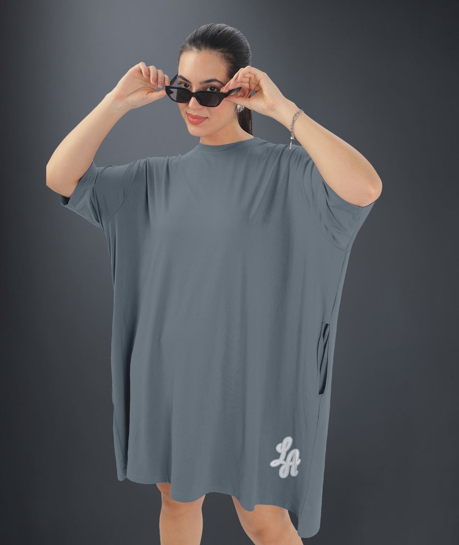 Womens Oversized Drop Shoulder T-Shirt with Side Pockets