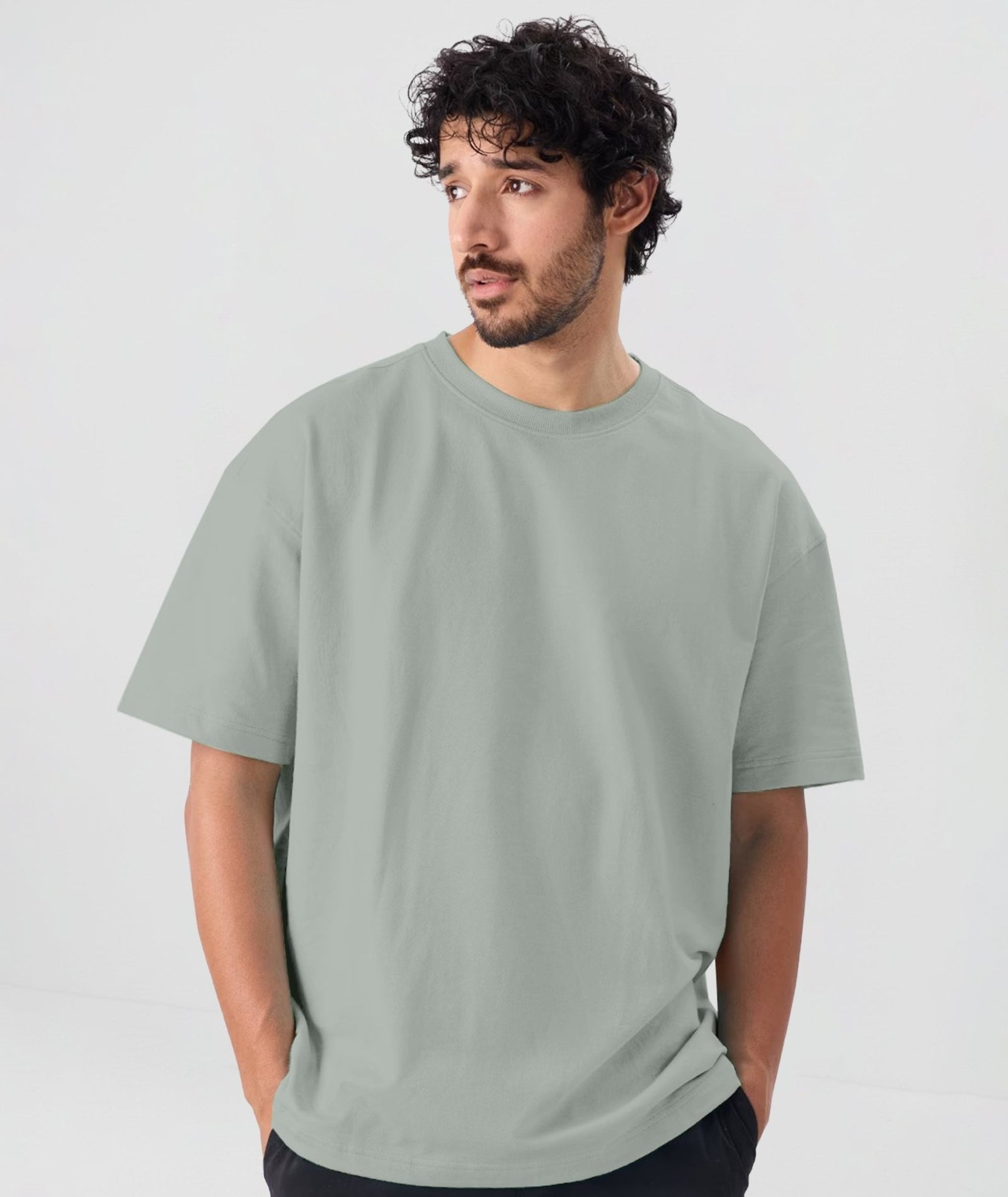 Men’s Solid Oversized T-Shirt | Light Grey