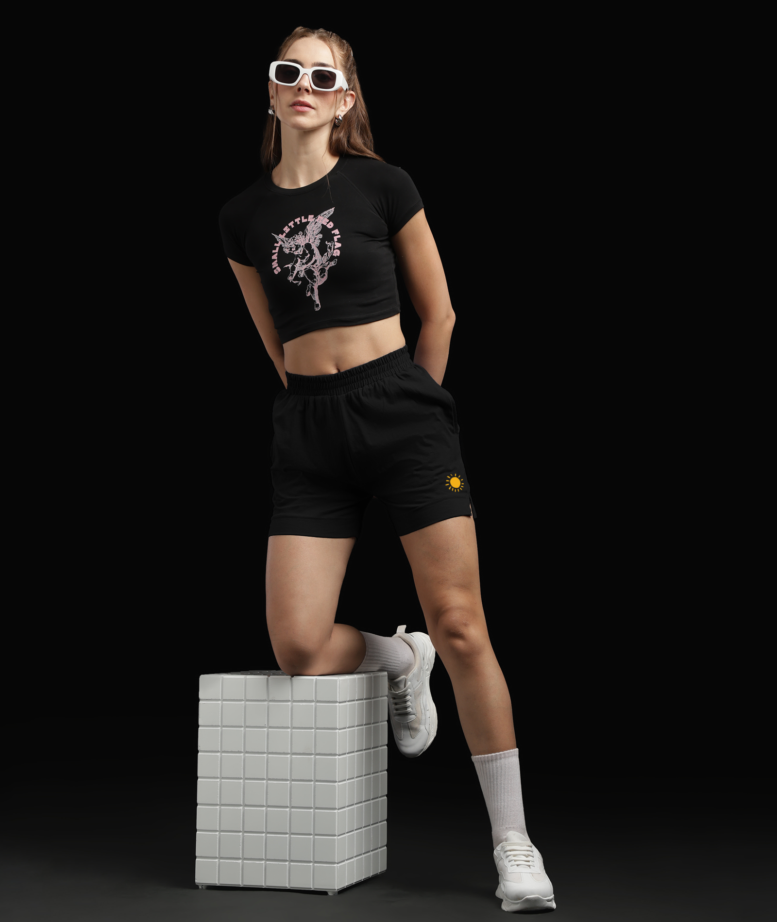 Womens Cotton Printed Lounge Shorts | Black