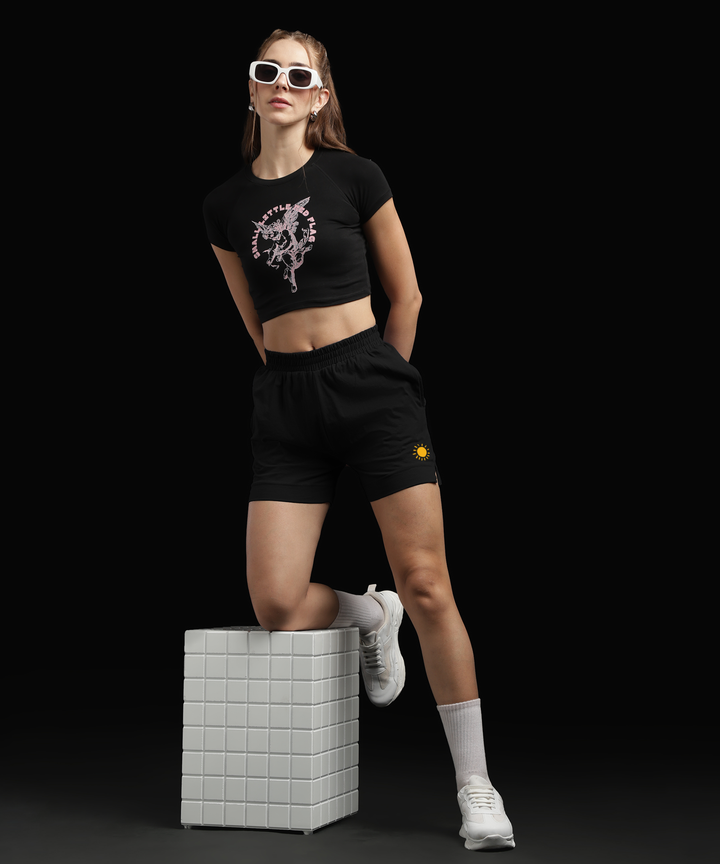 Womens Cotton Printed Lounge Shorts | Black