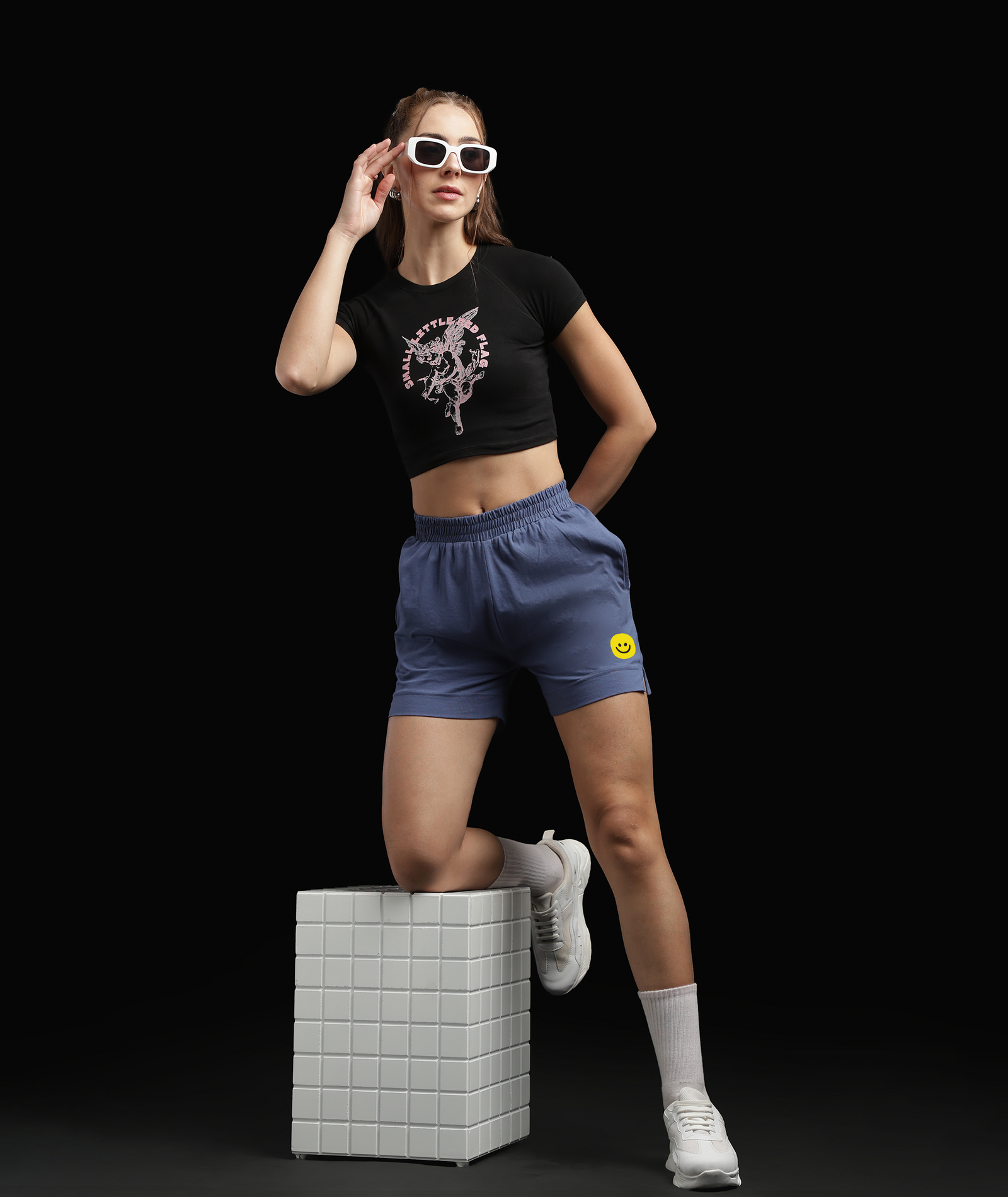 Womens Cotton Printed Lounge Shorts | Blue