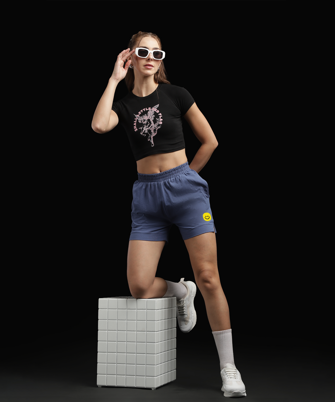 Womens Cotton Printed Lounge Shorts | Blue