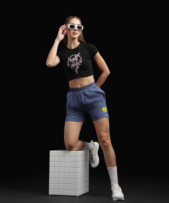 Womens Cotton Printed Lounge Shorts | Blue