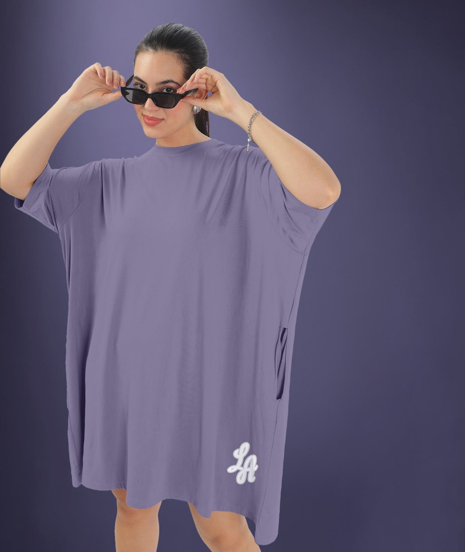 Womens Oversized Drop Shoulder T-Shirt with Side Pockets