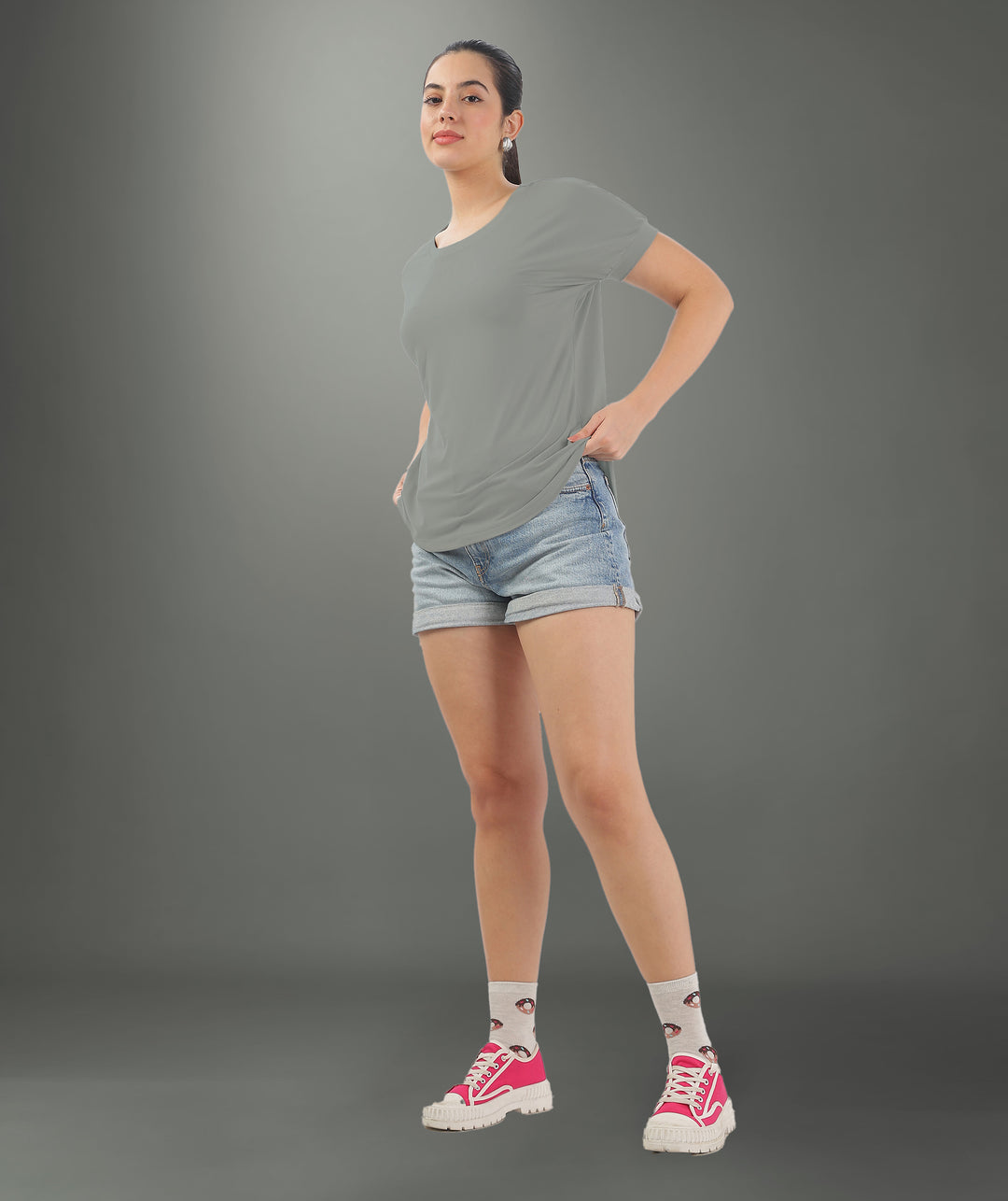 Womens Regular Fit Grey Tshirt