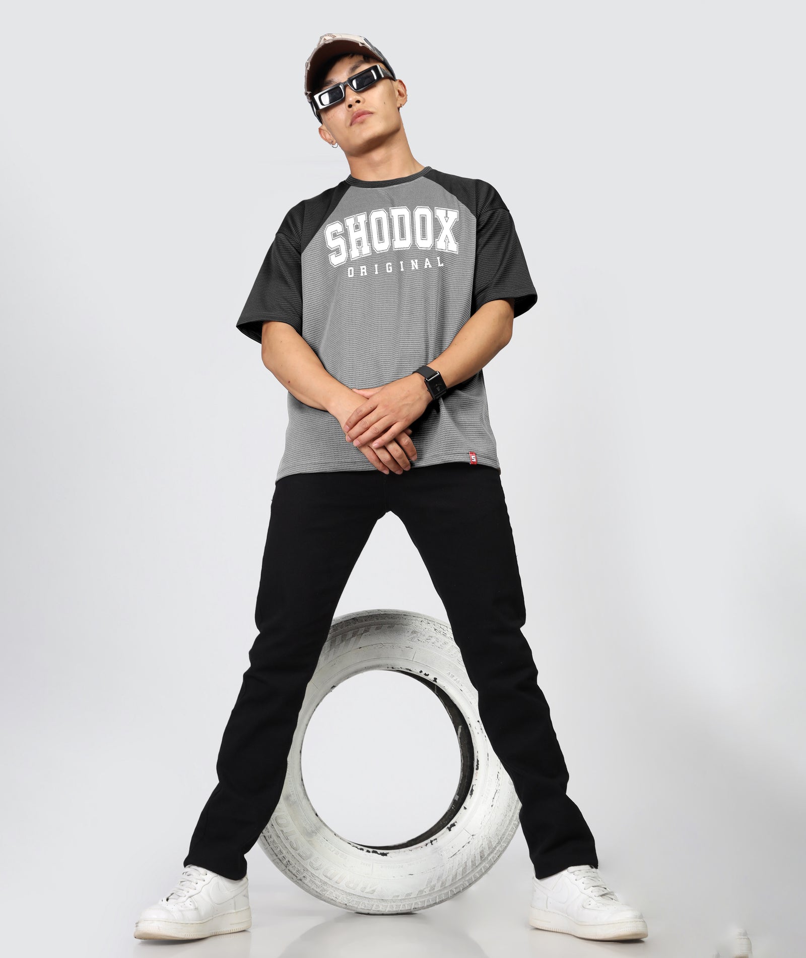 Mens Oversized Dotted T-Shirt | Gray