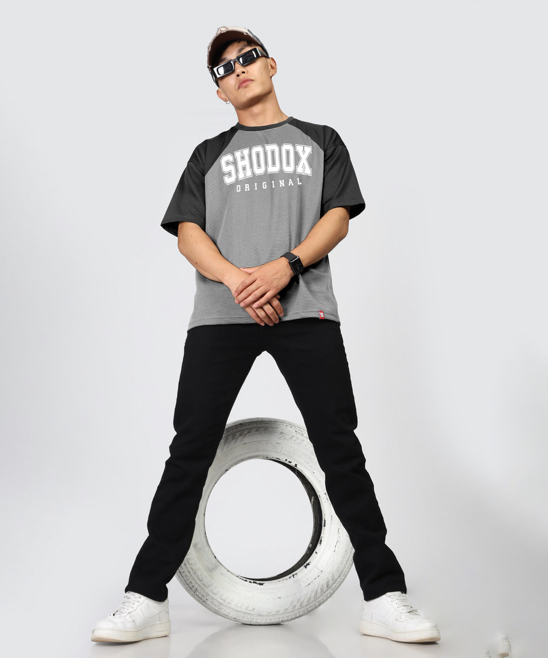 Mens Oversized Dotted T-Shirt | Gray