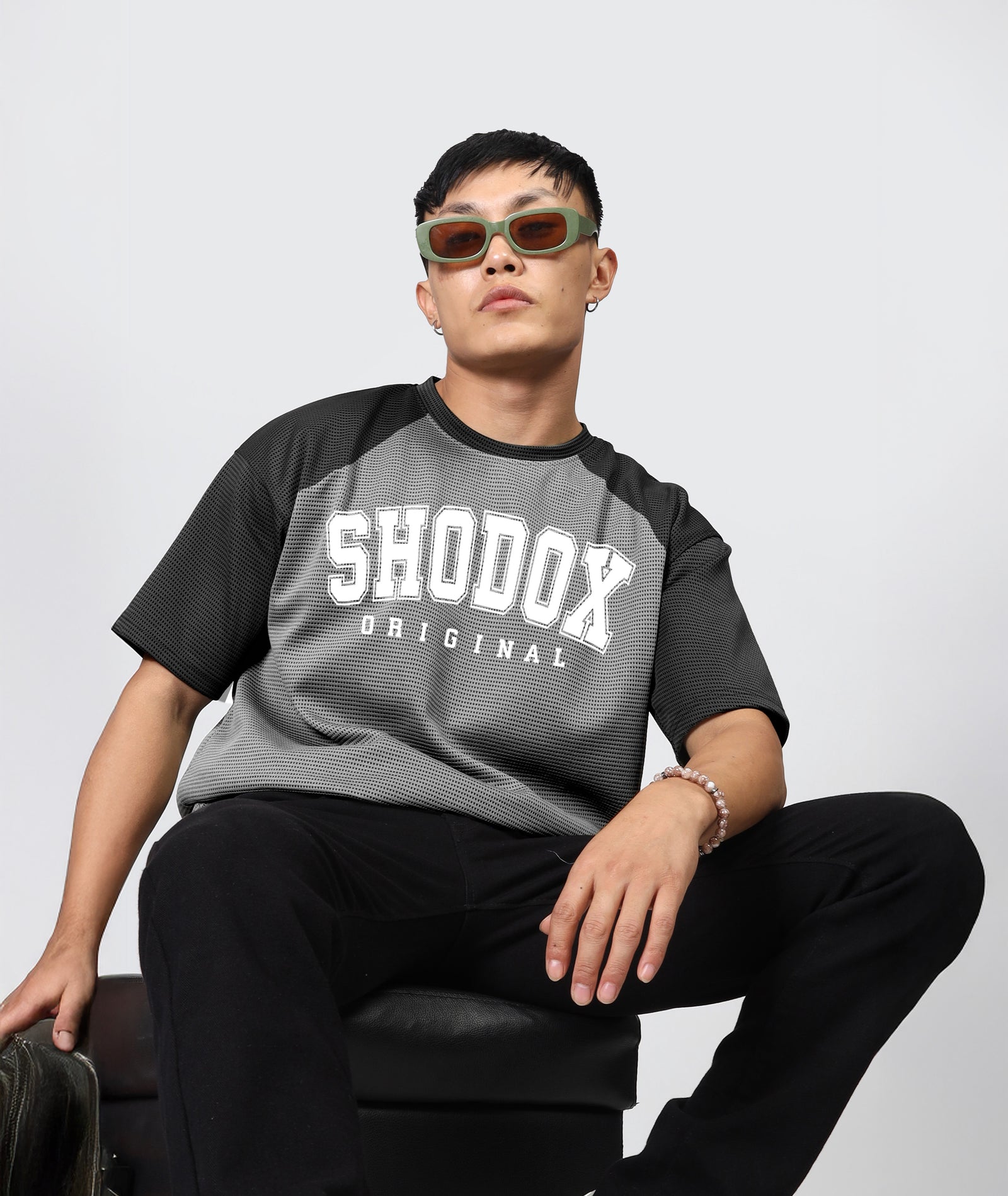 Mens Oversized Dotted T-Shirt | Gray